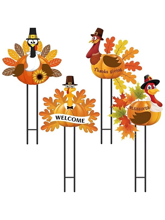 Other - 4 Pack Thanksgiving Outdoor Decorations, Metal Turkey Yard Stakes